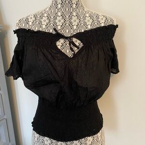 SISLEY black smocked off the shoulder top M